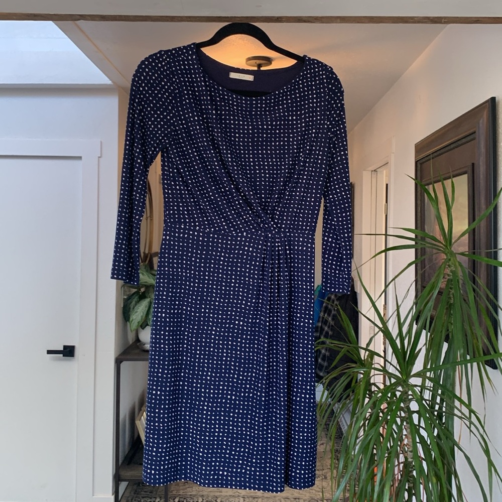 Le Lis Polkadot Blue White Women’s Dress Size‎ Medium Pleated Waist Preloved